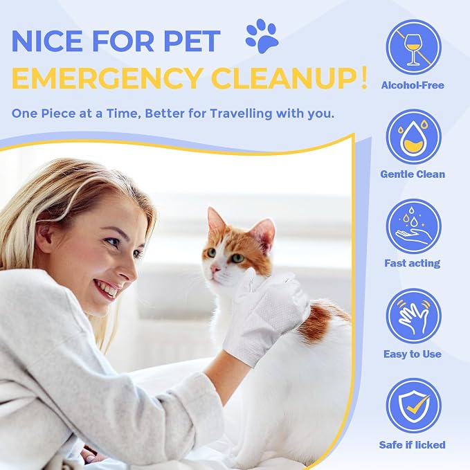 Pet Cleaning Glove Wipes for Dogs & Cats, Hypoallergenic Deodorizing Disposable - Image 5