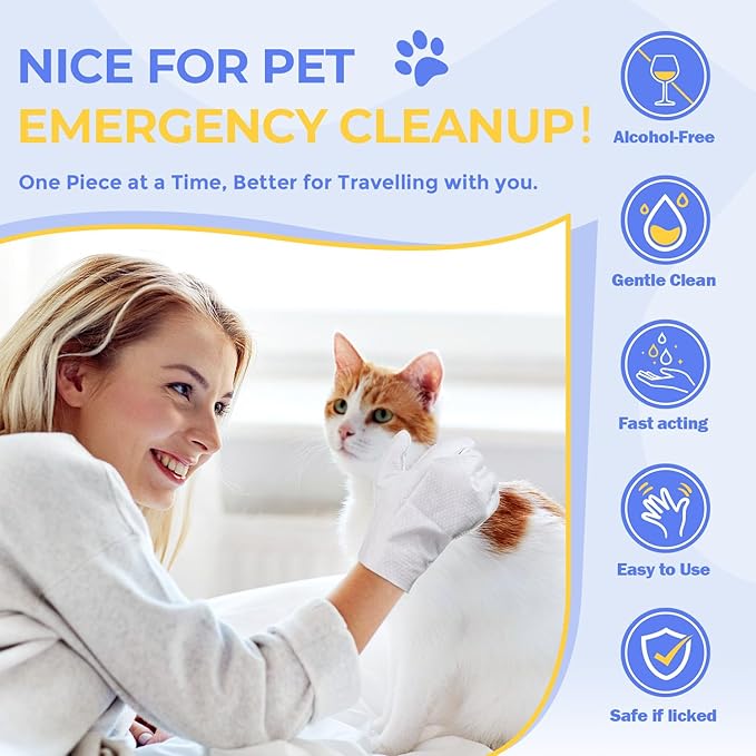 Pet Cleaning Glove Wipes for Dogs & Cats, Hypoallergenic Deodorizing Disposable - Image 4