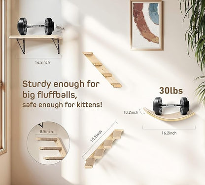 Cat Wall Shelves Set with Sisal Cats Stairs, 4 Piece Wooden Climbing Furniture - Image 5