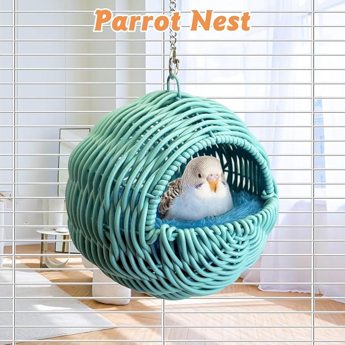 BNOSDM Rattan Parrot Nesting House Bird Nest Parakeet Hanging Swing Soft - Image 4