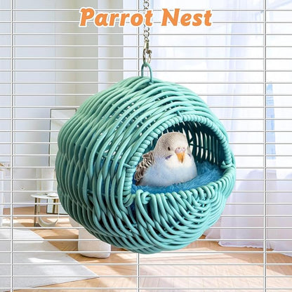BNOSDM Rattan Parrot Nesting House Bird Nest Parakeet Hanging Swing Soft - Image 4