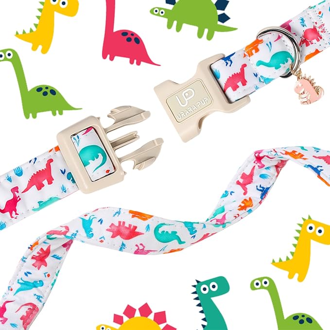 Summer Dog Collar, Adorable Dinosaur Cotton Dog Collar - Image 4