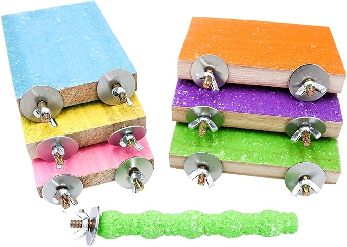 7 Pcs Bird Perch Stand Toy, Wood Parrot Stand Platform Colorful Sand Paw by Bac-kitchen