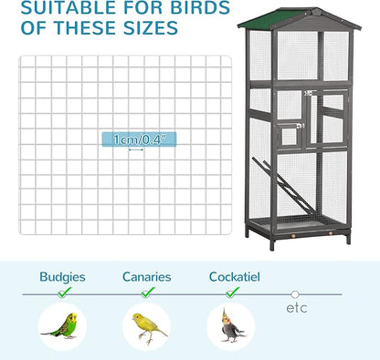 PawHut 65" Wooden Bird Cage Outdoor Aviary House - Image 5