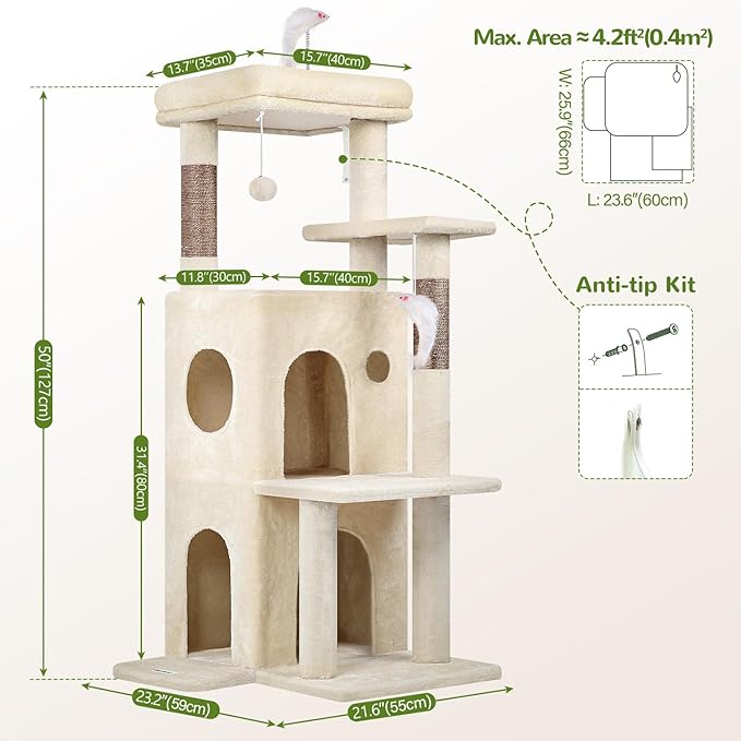 Globlazer Cat Tree Tower for Indoor Cats, 50-inch Adult Cat Tree House for - Image 6
