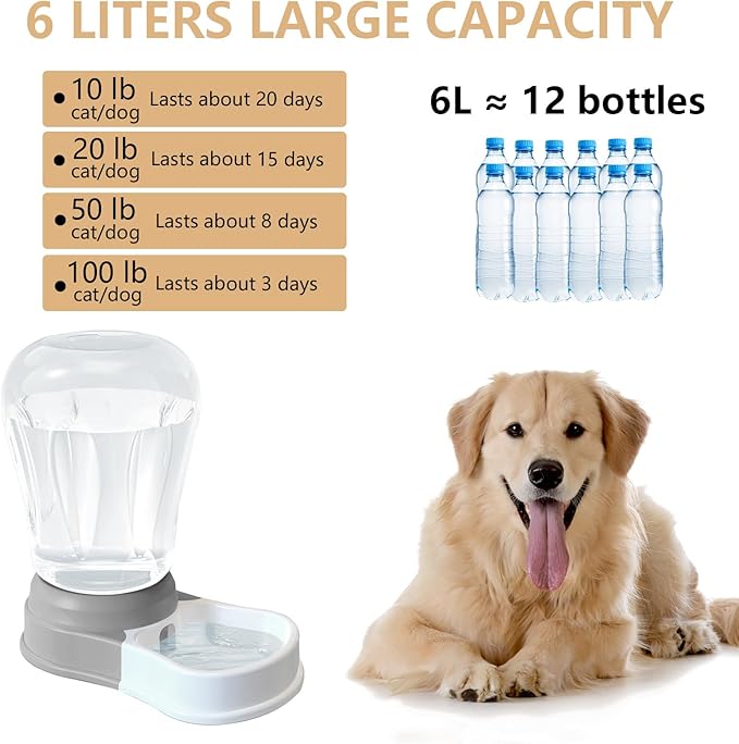 1.6 Gallon Automatic Dog Water Dispenser, Large Capacity Gravity Pet Water Bowl - Image 2