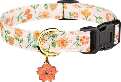 Cotton Handmade Dog Collar Cute and Distinctive Patterns Pink Sunflower by Fyeqyaou