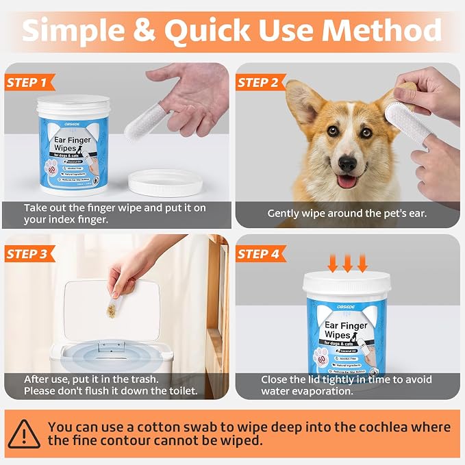 OBSEDE Dog & Cat Ear Wipes, Finger Sleeve Design - Image 4