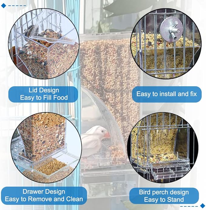 Hamiledyi No Mess Bird Cage Feeder 2Pack Automatic Parrot Seed Feeders - Image 3