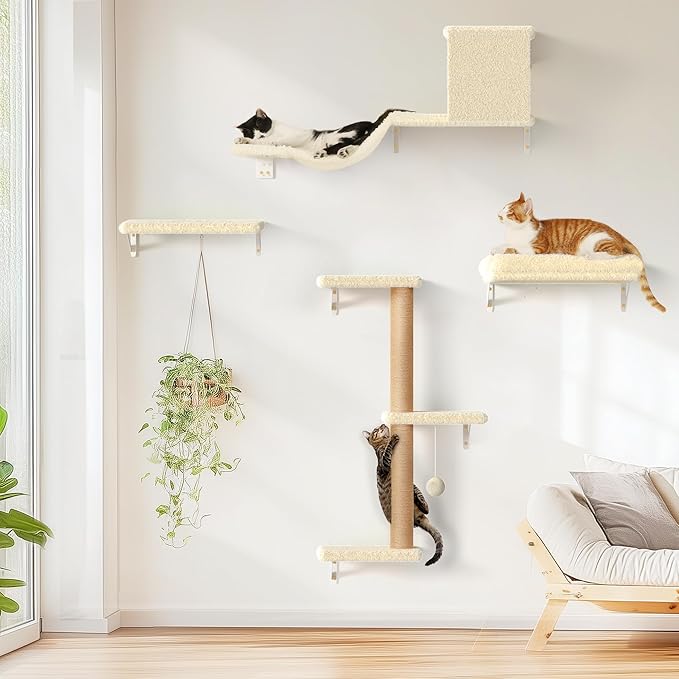 FUKUMARU Cat Wall Shelves, Stable & Safe 4 in 1 Large Cat Walls Furniture Set by FUKUMARU