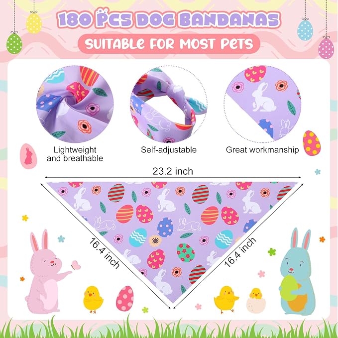 Aliceset 180 Pack Easter Dog Bandana Bulk, Easter Bandanas - Image 2