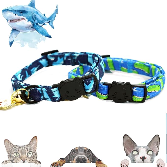 Elegant little tail 2 Pack Cat Collar-Shark Print Cotton Breakaway Cat Collars - Image 4