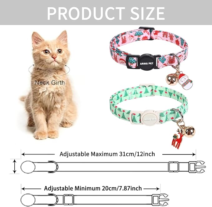 ARING PET 2 Pack Cat Collar, Christmas Breakaway Kitten Small Collars - Image 5
