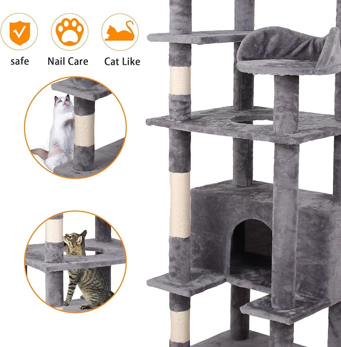 71'' Velvet Cat Climbing Frame, Large Top Padded Perch and Playhouse, - Image 4
