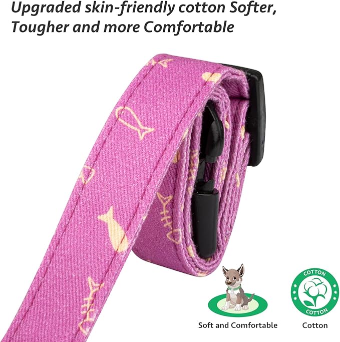 Cotton Handmade Dog Collar Cute and Distinctive Patterns Purple Fish - Image 4