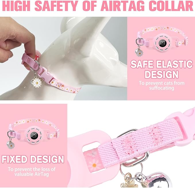 BINGPET AirTag Cat Collar with Bells, Upgraded Safety Elastic Collar with - Image 3