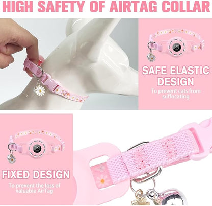 BINGPET AirTag Cat Collar with Bells, Upgraded Safety Elastic Collar with - Image 3