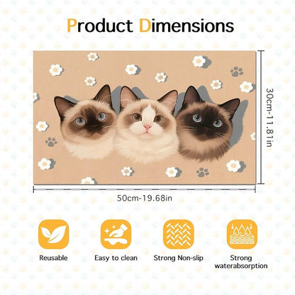 Cat Feedings Mats 20x12 inch Cute Cat Print Pet Bowl Placemat Non Slip Mat - Image 6