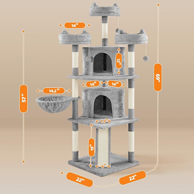 Yaheetech 68.5in Cat Tree for Large Cats, Large Condo, Stable Pet Play House - Image 7