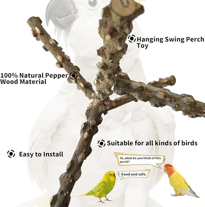FlidRunest Bird Perch, Hanging Bird Tree Ceiling Perch Swing Toy, Natural - Image 4