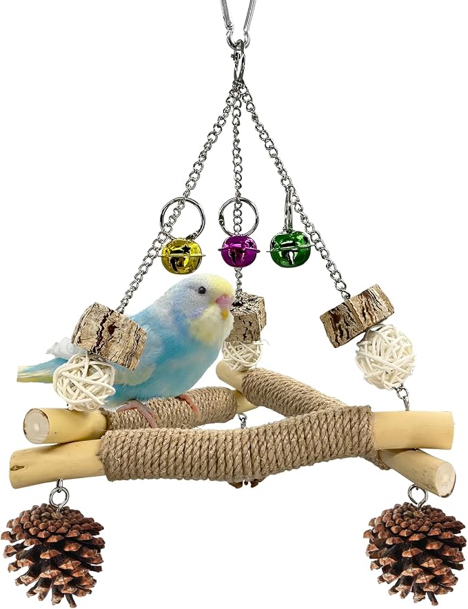 New with Bell! Wooden Bird Swing by Unknown