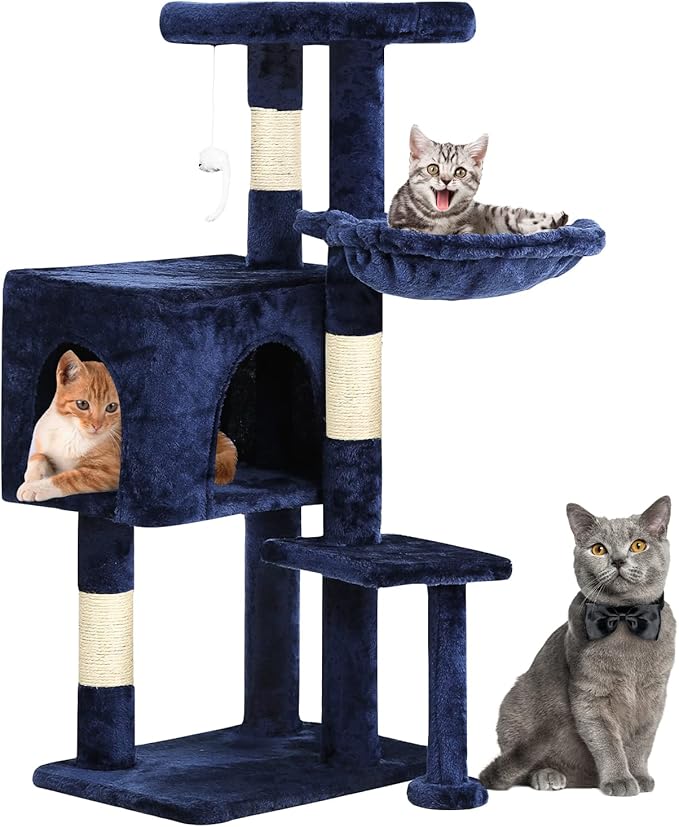 BestPet | 37" Cat Tree Tower | Navy Blue | Sturdy Multi-Level Cat Tree by BestPet