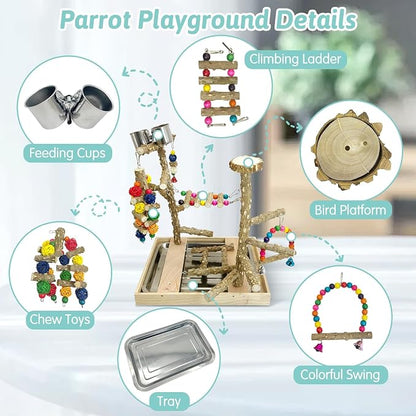 PINVNBY Bird Playground Natural Wood Parrot Perch Stand Bird Play Gym Colorful - Image 3