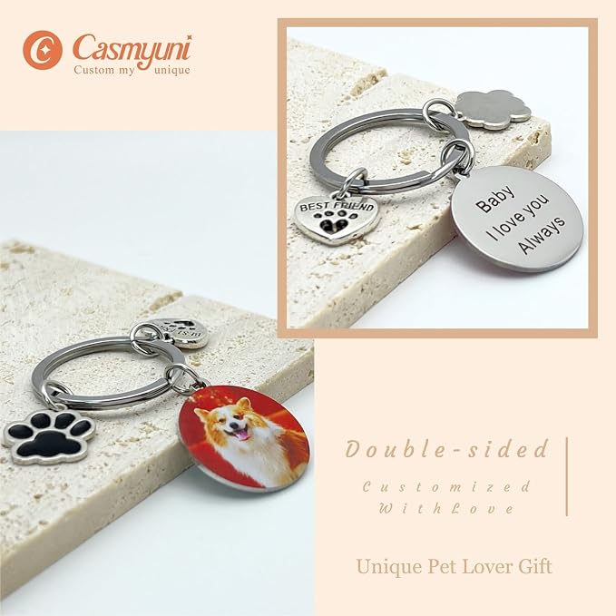 Custom Pet Keychain with Picture Personalized Dog Photo Keychain Pet Lover Gift - Image 5
