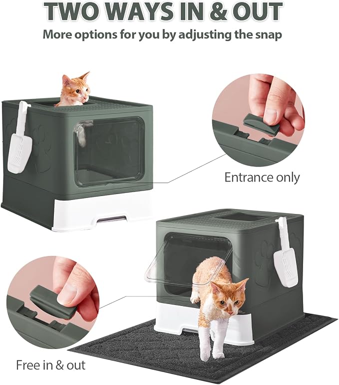 Cat Litter Box with X-Large Litter Mat and Scoop, Large Covered Litter Box with - Image 2