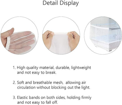 Universal Nylon Mesh Bird Cage Cover, Large White Seed Catcher - Image 7