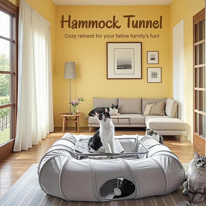 XxingSheep 2-Tier Cat Tunnel & Hammock Bed XXL, 4 Cave Shuttle - Image 2