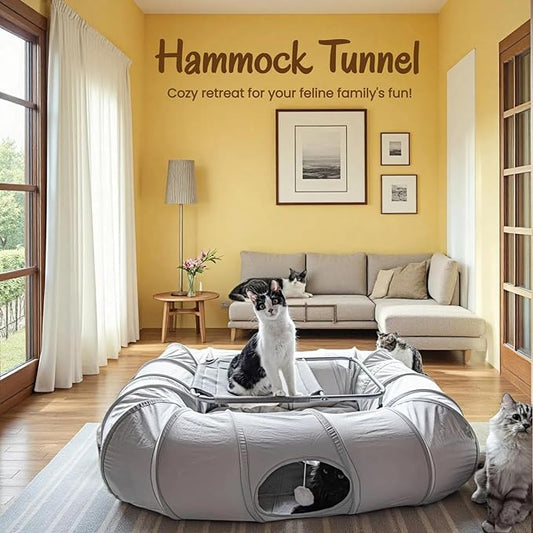 XxingSheep 2-Tier Cat Tunnel & Hammock Bed XXL, 4 Cave Shuttle - Image 2