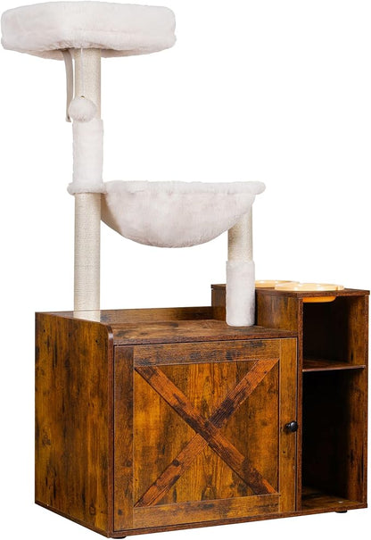 Hey-brother Cat Tree with XL Litter Box Enclosure, All-in-one Cat Tower by Hey-brother