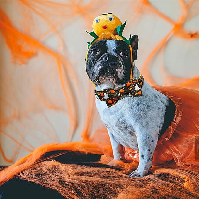 Elegant little tail Fall Dog Collars, Ghosts Pumpkin Print Halloween Pet Collar - Image 6