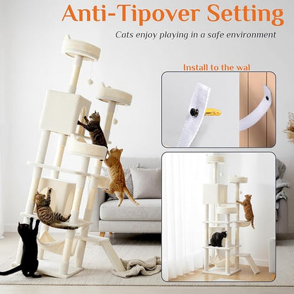 Sweetcrispy Cat Tree 75 Inch, Large Multi-Level Tall Cat Tree Tower - Image 2