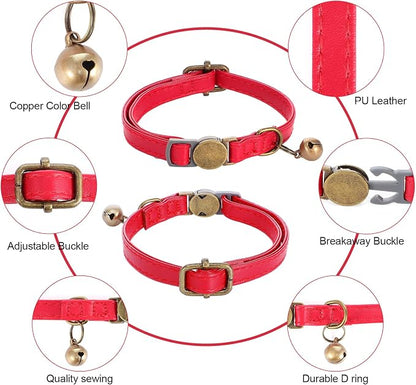 Red Cat Collar, Breakaway Leather Cat Collar Adjustable Red Kitten Collars - Image 6