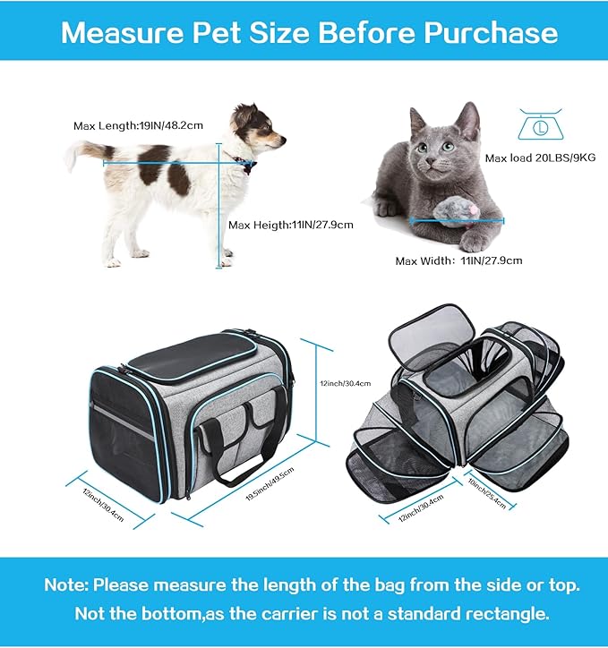 Airline Approved Pet Carrier, Large Soft Sided Pet Travel TSA Carrier 4 Sides - Image 2