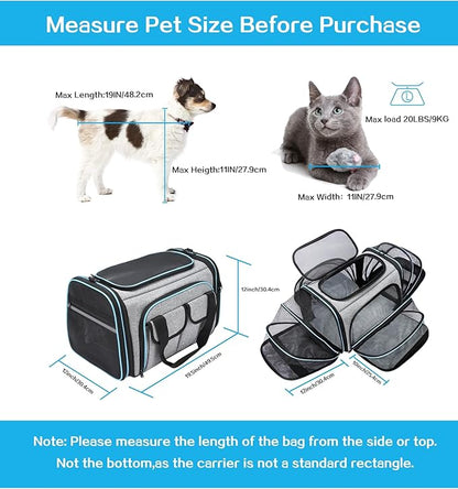 Airline Approved Pet Carrier, Large Soft Sided Pet Travel TSA Carrier 4 Sides - Image 2