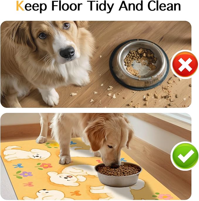 Bichon Frise Pet Food Mat Cute Spill-Proof Dog Water Bowl Mat Funning Mats - Image 8