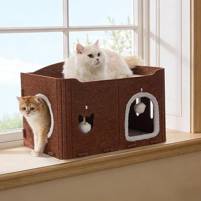 Joydeco Cat House for Indoor Cats, Extra Wide Scratch Resistant Felt Cat Condo - Image 5