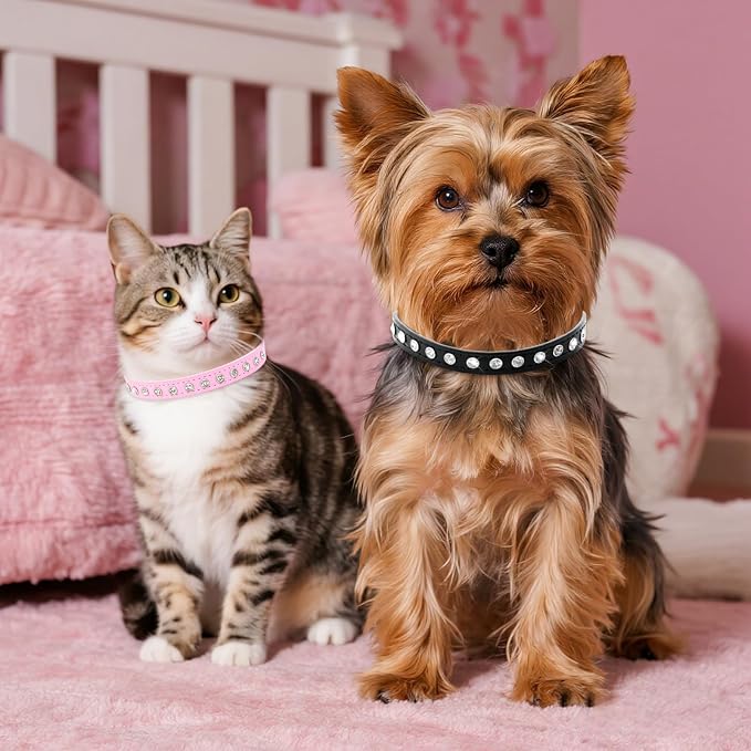 Small Dog Collars Bling Puppy Collars Diamond Pet Collars PU Leather Sparkly - Image 5