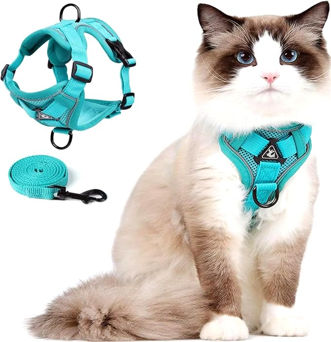 Cat Harness and Leash for Walking, Escape Proof Soft Adjustable Vest Harnesses by Jiiberl