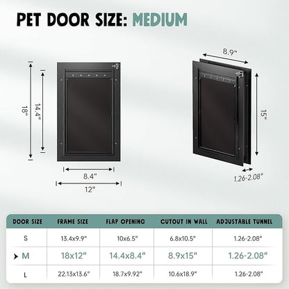 Dog Door For Door All Aluminum 3 Flaps, Medium Doggy Doggie Door, Cat Door Black - Image 7