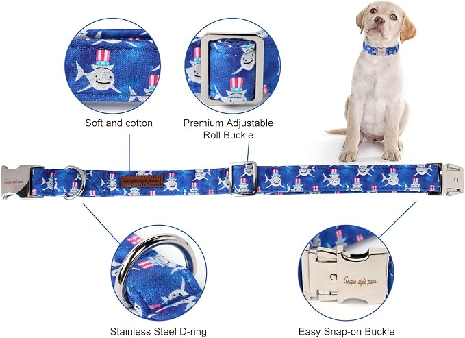 Unique style paws Independence Day Dog Collar Metal Buckle Hat Shark Collar - Image 2
