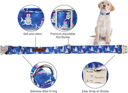 Unique style paws Independence Day Dog Collar Metal Buckle Hat Shark Collar - Image 2