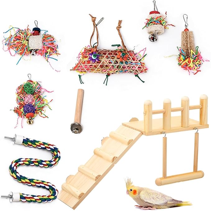 Morezi Bird Swing for cage Parakeet Parrot Swing Wood Ladder Toy Accessories by Morezi