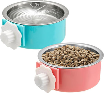 2 Pieces Crate Dog Bowl, Removable Stainless Steel Pet Kennel Hanging Food by Mechpia