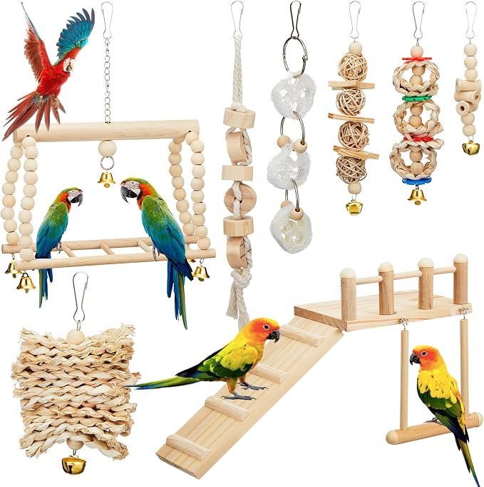 10 Pcs Parrot Swing Toys and Bird Perches Platform by Sonwyoung