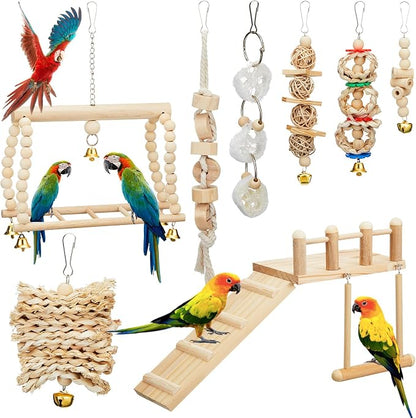 10 Pcs Parrot Swing Toys and Bird Perches Platform by Sonwyoung