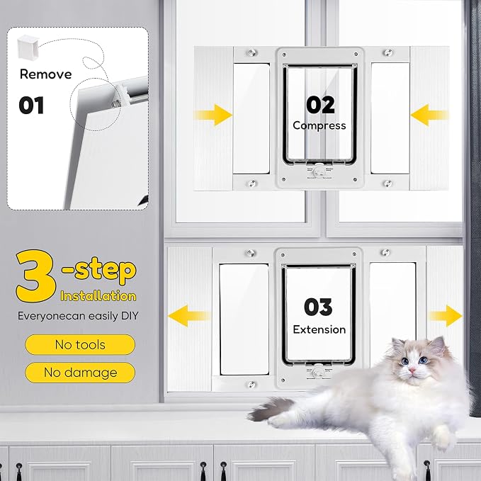 Full-Size Window Pet Door for Cats & Small Dogs, Width Adjustable Fits Sliding - Image 4